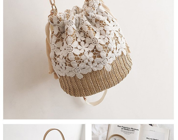 Fashion Flowers Straw Lace One-shoulder Messenger Handbag,Handbags