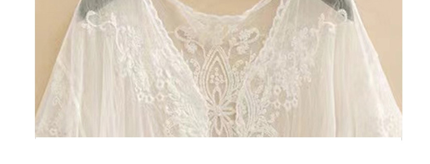 Fashion White See-through V-neck Solid Color Lace Sunscreen Blouse,Sunscreen Shirts