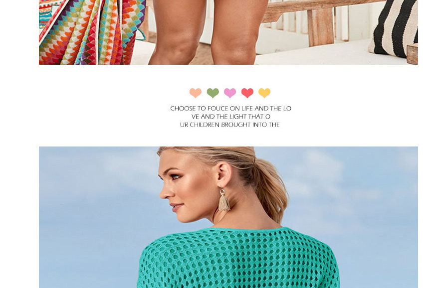 Fashion Green V-neck Mesh Cutout Knit Outer Blouse,Sunscreen Shirts