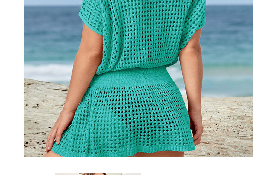Fashion Green V-neck Mesh Cutout Knit Outer Blouse,Sunscreen Shirts