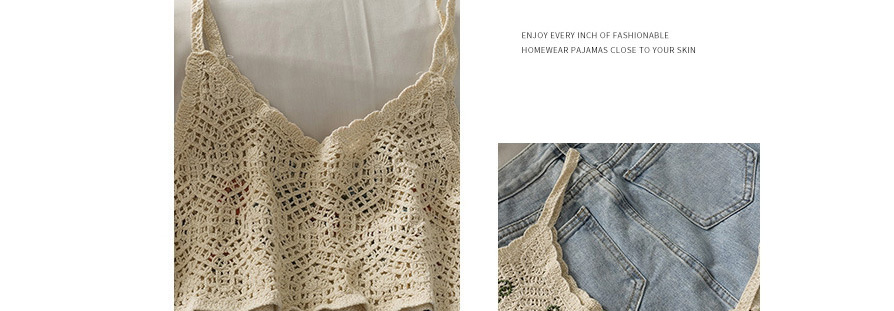 Fashion Apricot Hollow Crochet Short Sleeveless Top,Tank Tops & Camis