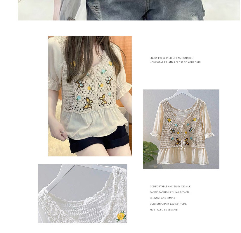 Fashion Star Flower White Hollow Crochet Lace Chiffon Shirt,Tank Tops & Camis