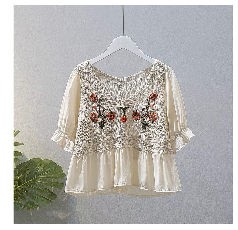 Fashion Star Flower White Hollow Crochet Lace Chiffon Shirt,Tank Tops & Camis