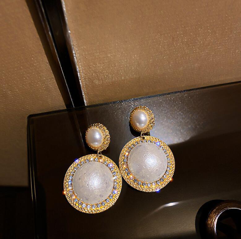 Fashion Golden Alloy Diamond Pearl Stud Earrings,Drop Earrings