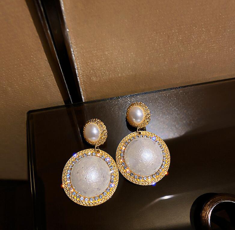 Fashion Golden Alloy Diamond Pearl Stud Earrings,Drop Earrings
