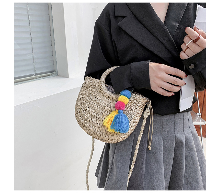 Fashion Khaki Straw Crossbody Handbag,Handbags