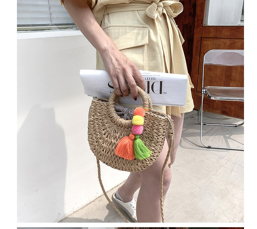 Fashion Khaki Straw Crossbody Handbag,Handbags