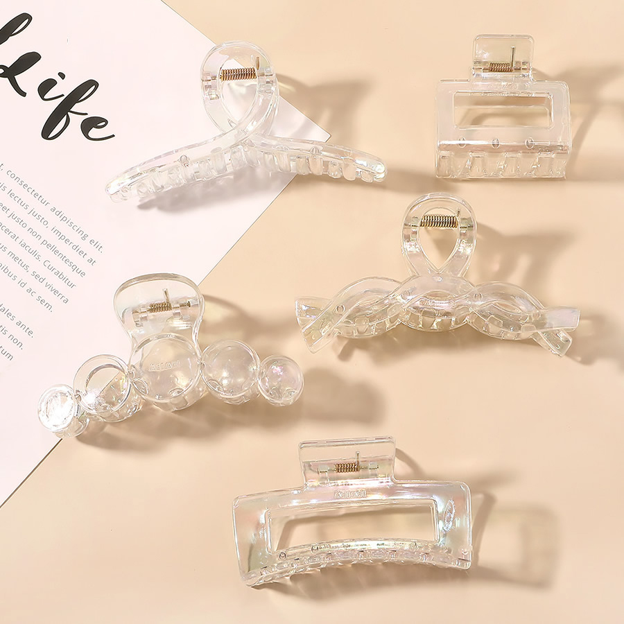 Fashion Transparent Ab Color Hairpin-oversized Bow Tie Transparent Square Hollow Twist Cross Grasping Clip,Hair Claws
