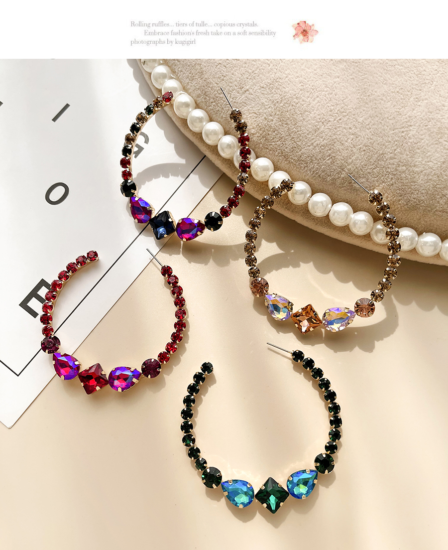 Fashion Color Alloy Diamond Circle Stud Earrings,Hoop Earrings