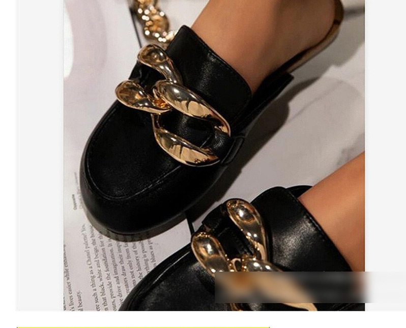 Fashion Dark Brown Flat Metal Chain Sandals,Slippers