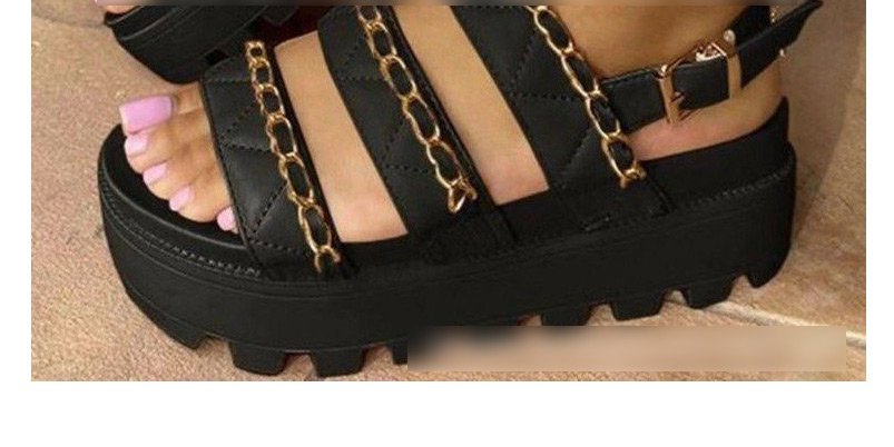 Fashion Black Platform Sandals With Metal Chain,Slippers