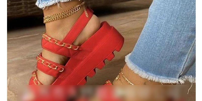 Fashion Black Platform Sandals With Metal Chain,Slippers