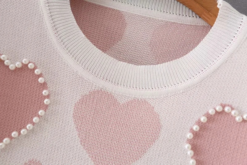 Fashion Pink Peach Heart Pearl Short Sleeve Top,Tank Tops & Camis