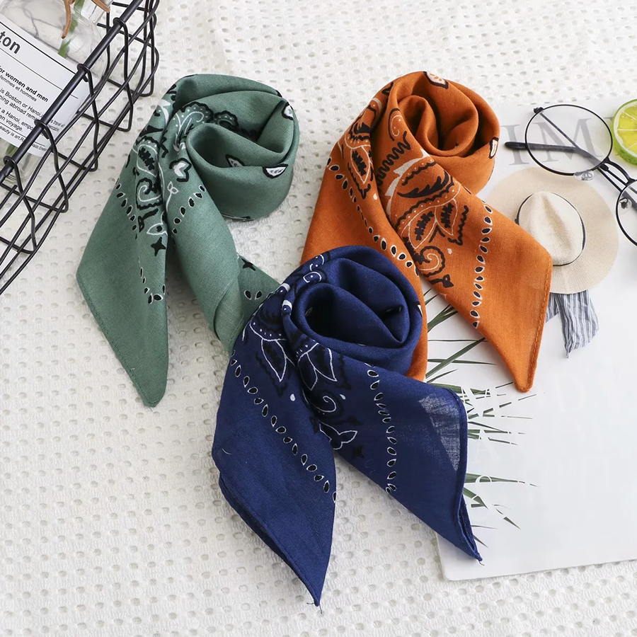 Fashion Green Cashew Flower Printed Small Square Scarf,Thin Scaves