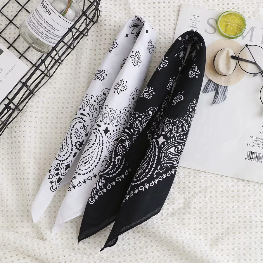 Fashion White Cashew Flower Printed Cotton Small Square Scarf,Thin Scaves