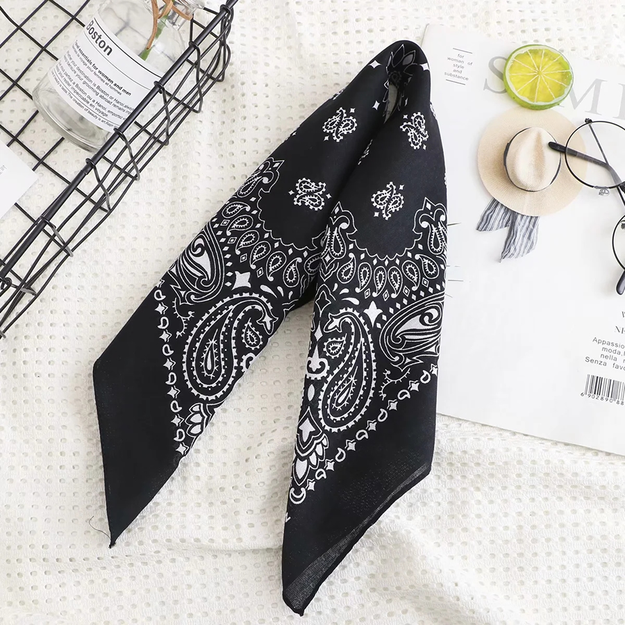 Fashion White Cashew Flower Printed Cotton Small Square Scarf,Thin Scaves