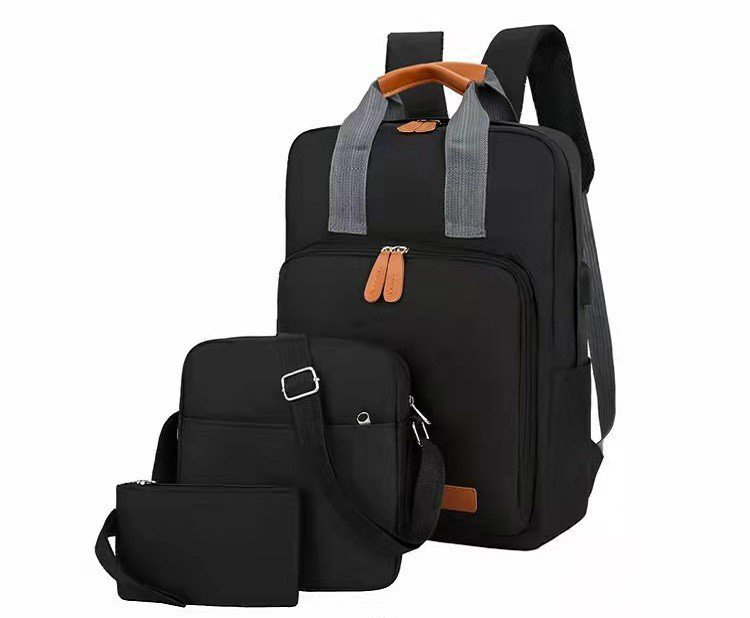 Fashion Gray Three-piece Computer Backpack With Nylon Zipper Chain With Data Cable,Backpack