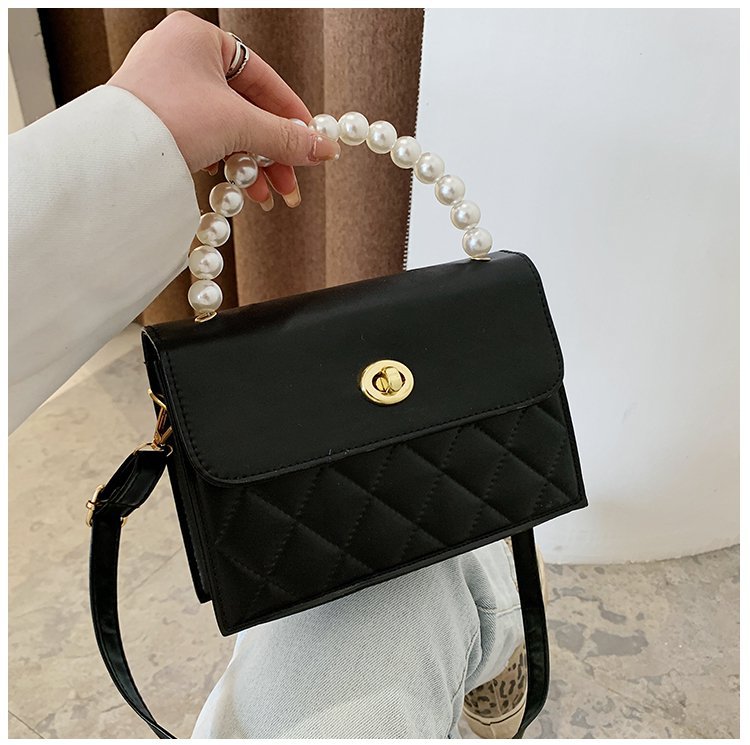 Fashion Black Crossbody Rhombic Pearl Handbag,Handbags