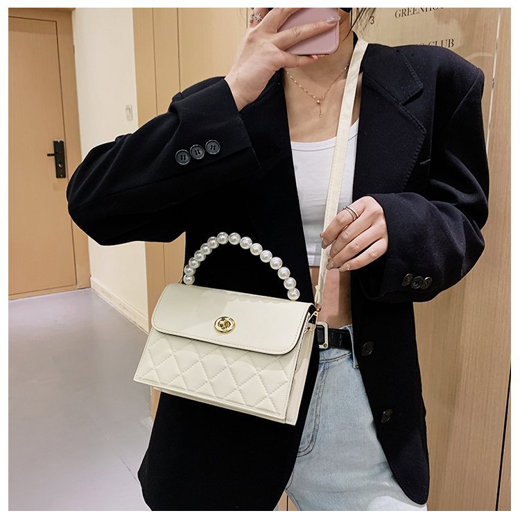 Fashion Black Crossbody Rhombic Pearl Handbag,Handbags