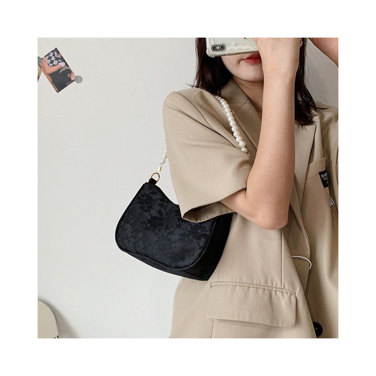 Fashion Beige Pearl Chain Embossed Shoulder Bag,Handbags