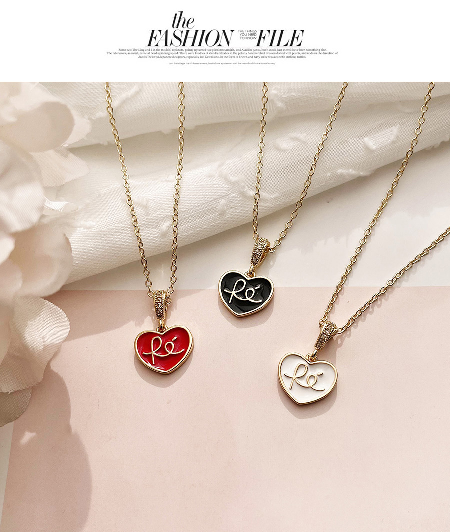 Fashion Black Copper Inlaid Zircon Drop Oil Love Letter Necklace,Necklaces