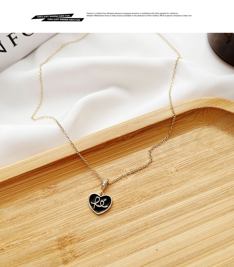Fashion Black Copper Inlaid Zircon Drop Oil Love Letter Necklace,Necklaces