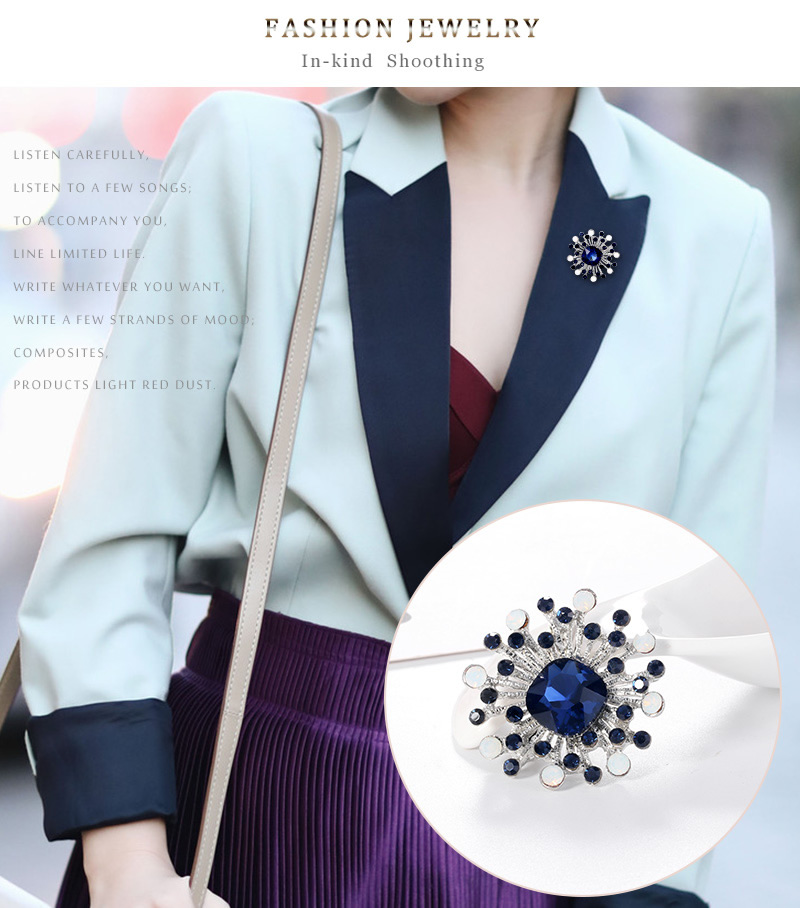 Fashion Blue Alloy Diamond And Gemstone Flower Brooch Necklace Dual Purpose,Korean Brooches