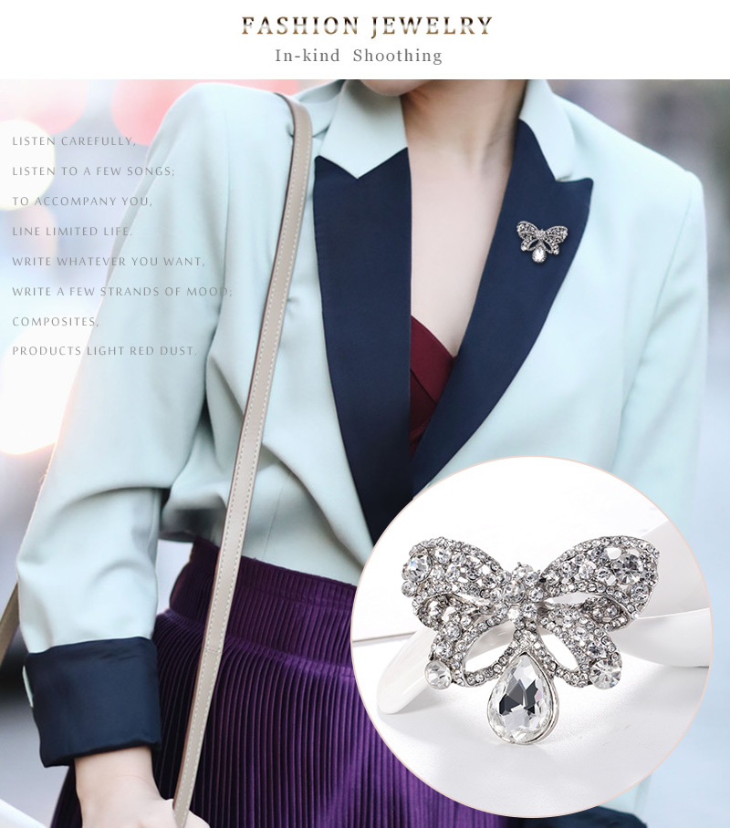 Fashion Silver Color Alloy Diamond Butterfly Brooch Necklace Dual Use,Korean Brooches