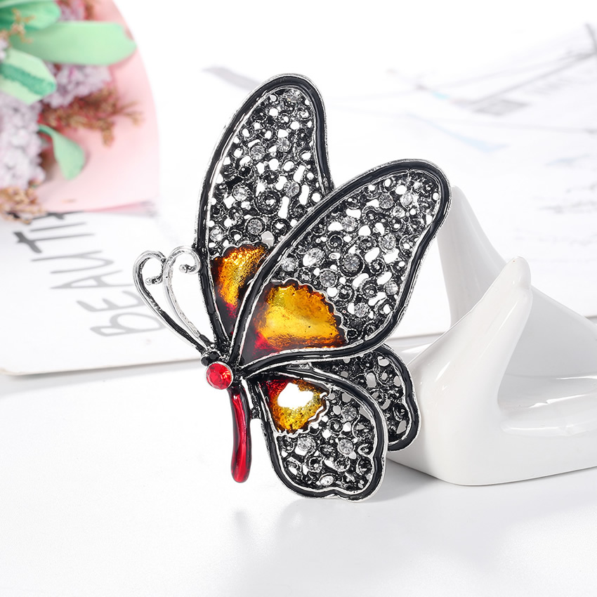 Fashion Yellow Alloy Diamond Butterfly Brooch Necklace Dual Use,Korean Brooches
