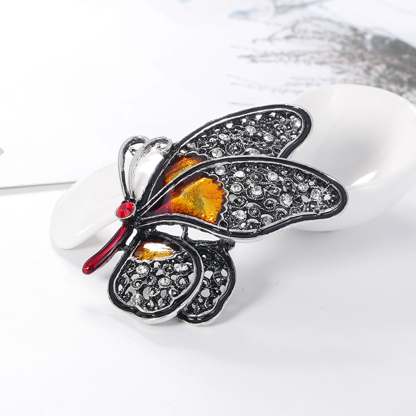 Fashion Yellow Alloy Diamond Butterfly Brooch Necklace Dual Use,Korean Brooches