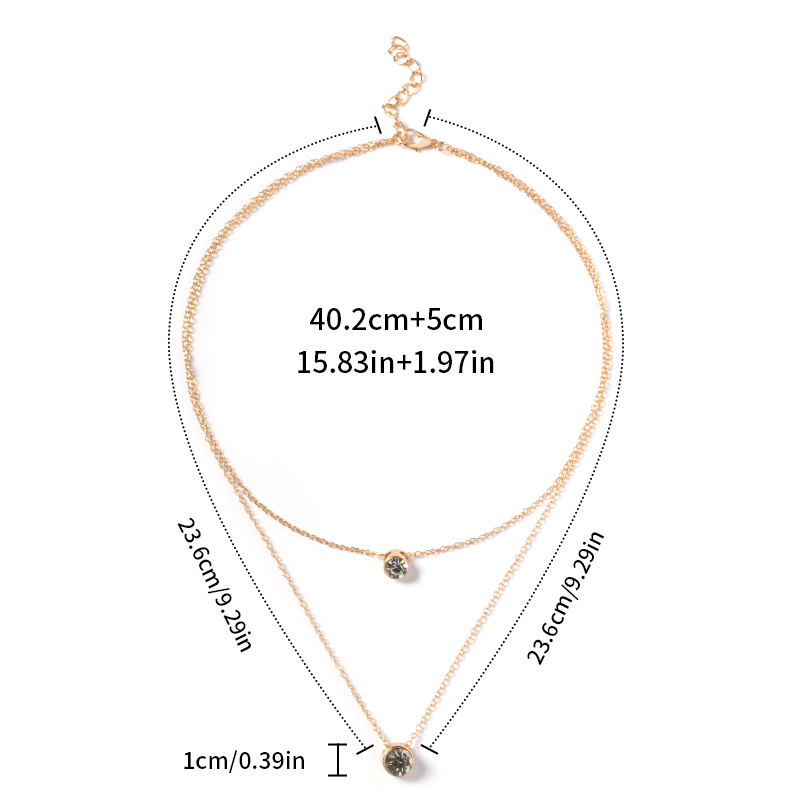 Fashion Gold Color Alloy Double-layer Inlaid Zircon Pendant Necklace,Multi Strand Necklaces