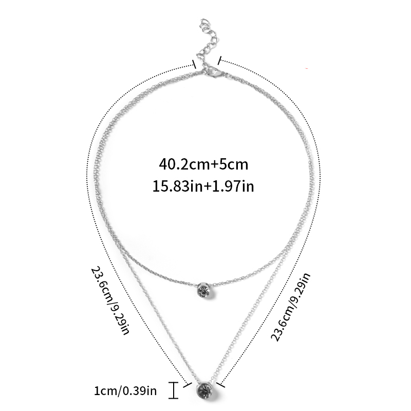 Fashion Silver Color Alloy Double-layer Inlaid Zircon Pendant Necklace,Multi Strand Necklaces