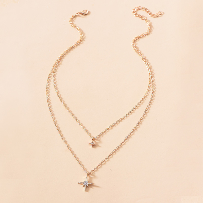 Fashion Gold Color Alloy Double Star Cross Pendant Necklace,Multi Strand Necklaces