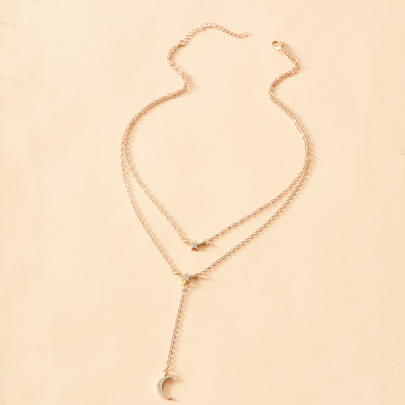Fashion Gold Color Alloy Double Crescent Y-shaped Pendant Necklace,Pendants