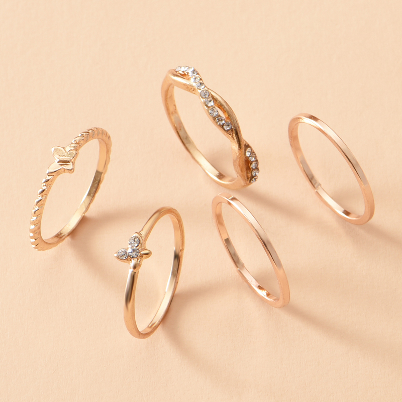 Fashion Gold Color 5-piece Set Of Alloy Diamond Geometric Ring,Fashion Rings