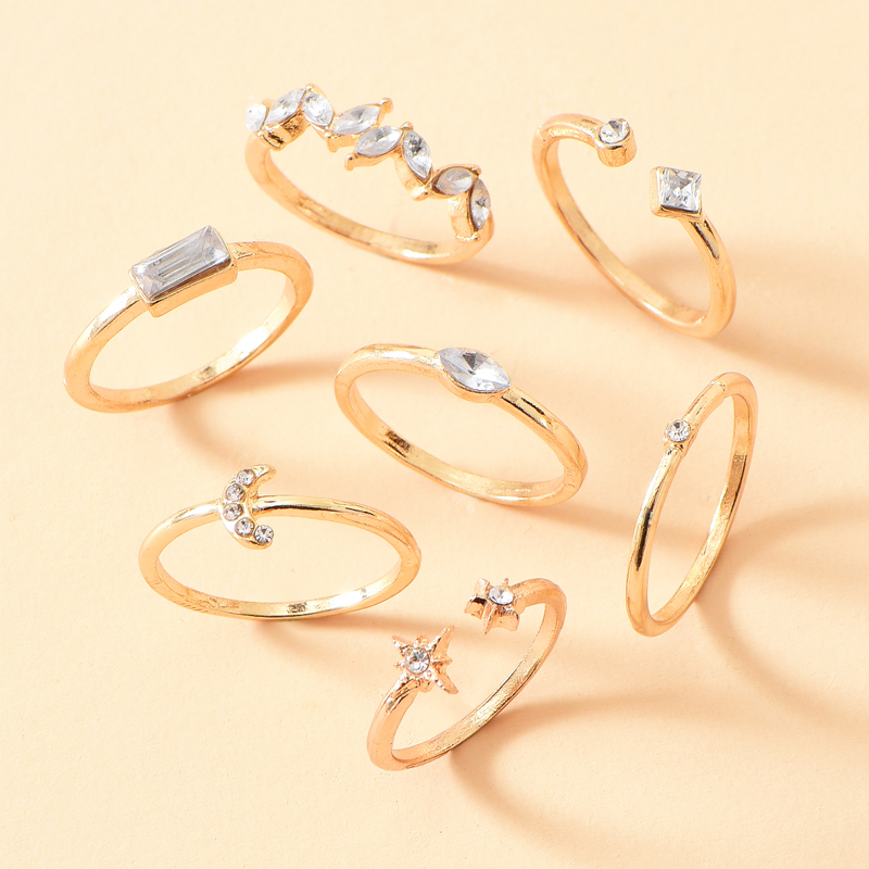 Fashion Gold Color 7-piece Alloy Diamond Geometric Open Ring,Hoop Earrings