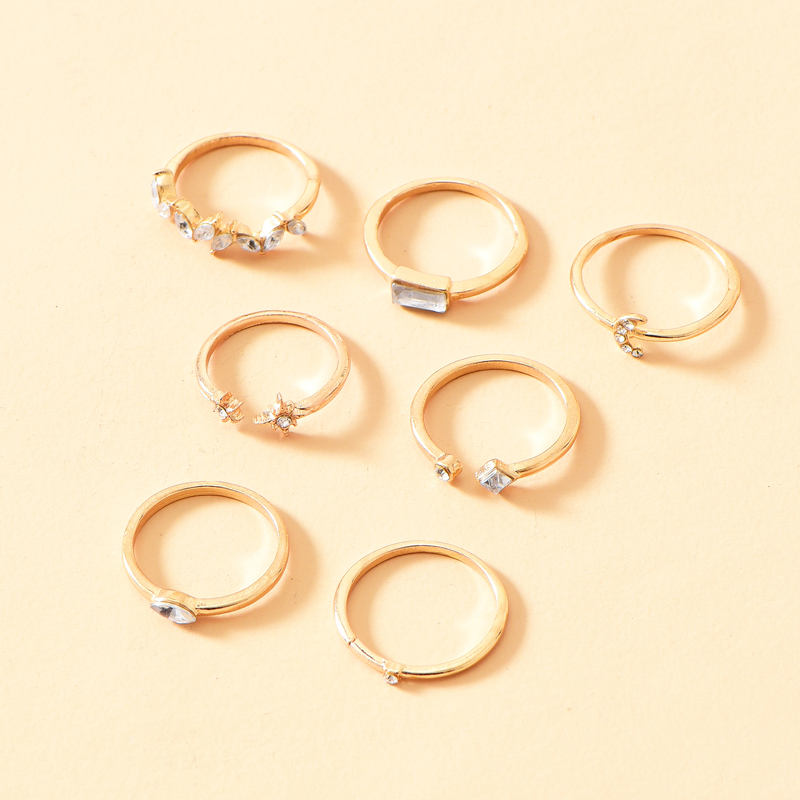 Fashion Gold Color 7-piece Alloy Diamond Geometric Open Ring,Hoop Earrings