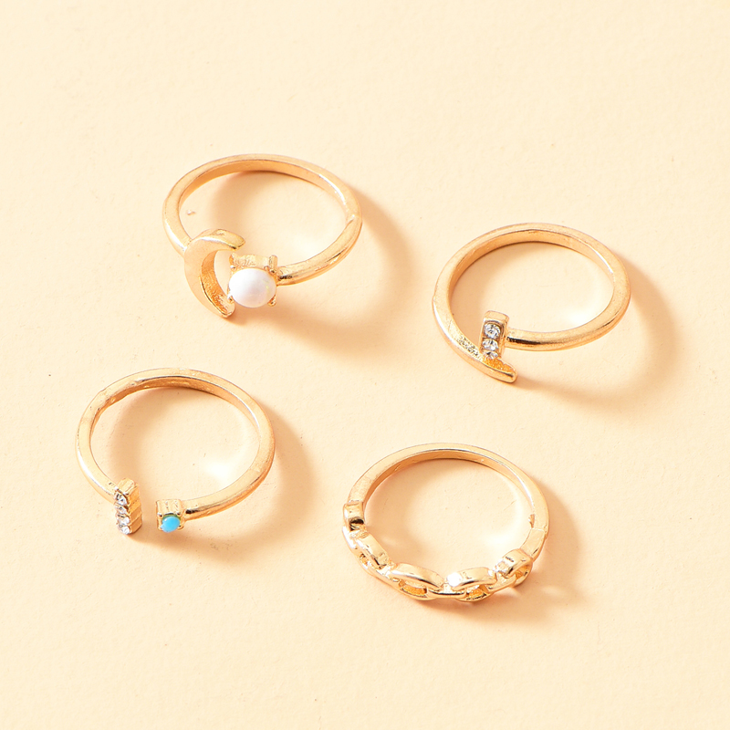 Fashion Gold Color 4-piece Set Of Alloy Diamond Geometric Ring,Hoop Earrings