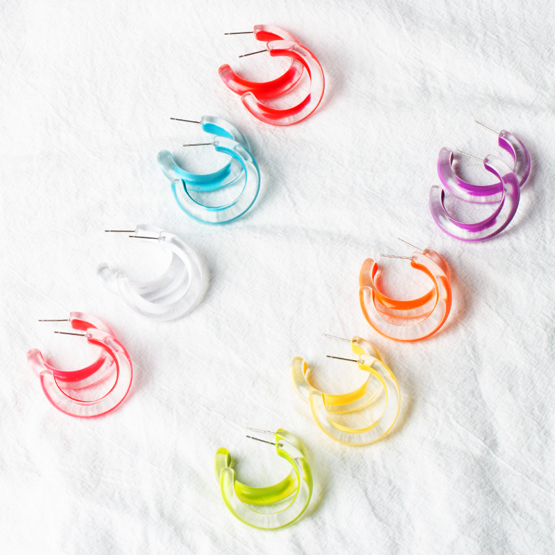 Fashion White Acrylic Resin C-shaped Earrings,Hoop Earrings