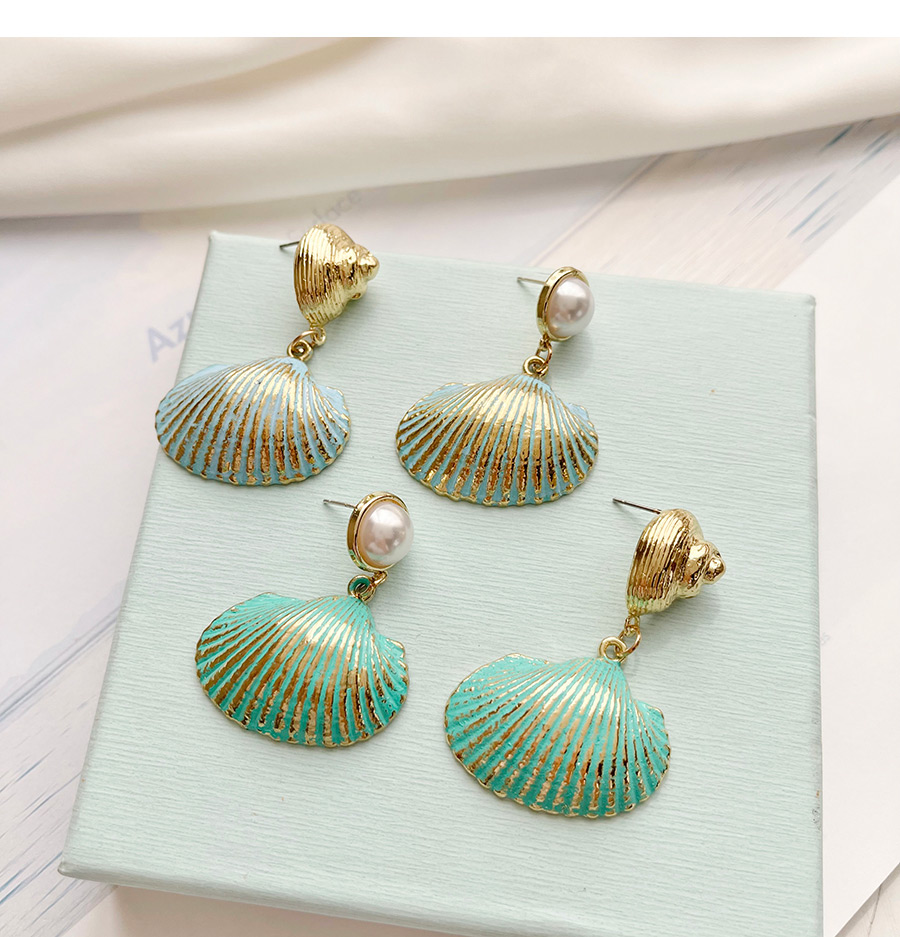 Fashion Blue Alloy Pearl Irregular Shell Stud Earrings,Drop Earrings
