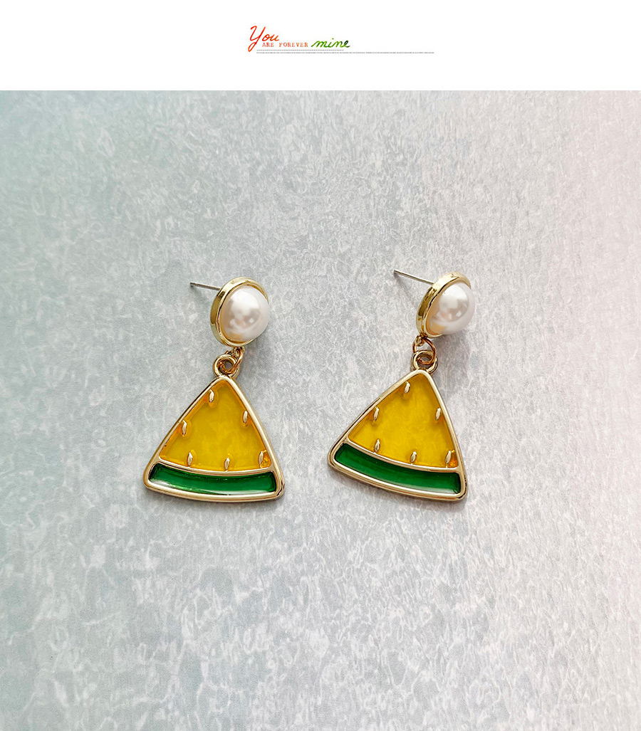 Fashion Yellow Alloy Pearl Watermelon Stud Earrings,Drop Earrings
