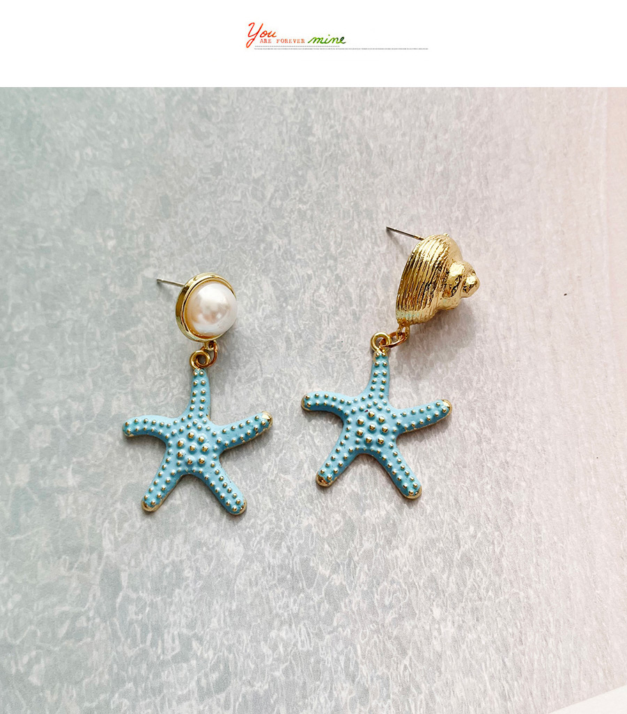 Fashion Green Alloy Pearl Irregular Starfish Stud Earrings,Drop Earrings