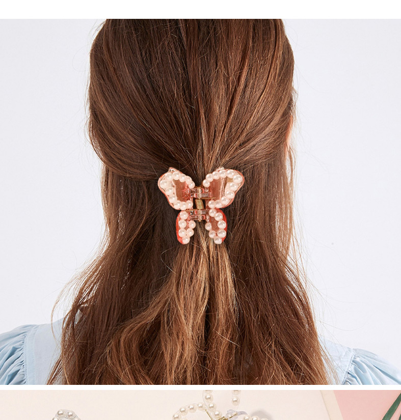 Fashion Full Of Pearls And Transparent Transparent Butterfly Pearl Rhinestone Hair Catch,Hair Claws