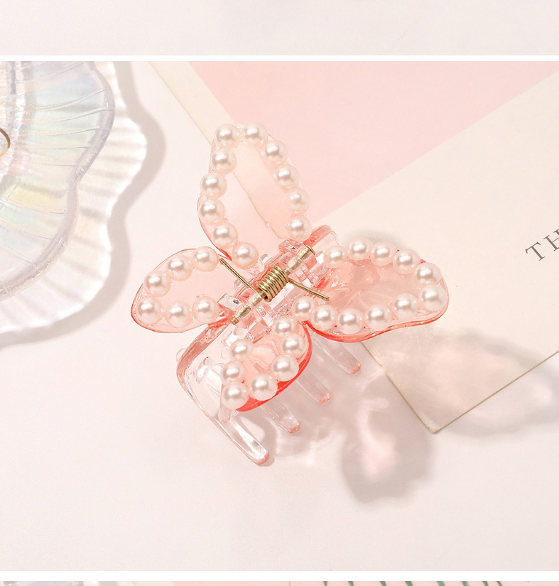Fashion Full Of Pearls And Transparent Transparent Butterfly Pearl Rhinestone Hair Catch,Hair Claws