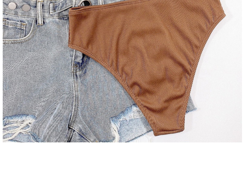 Fashion Brown Solid Color Split Swimsuit,Bikini Sets