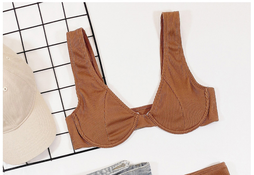 Fashion Brown Solid Color Split Swimsuit,Bikini Sets