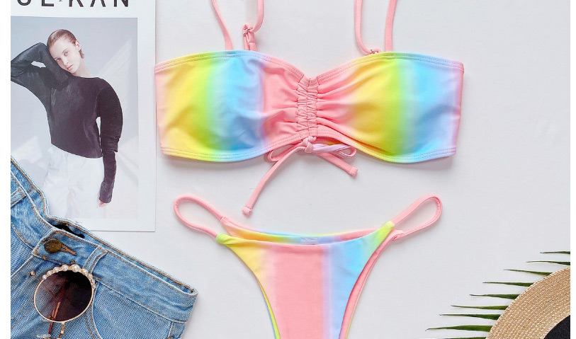 Fashion Pink Tie-dye Lace-up Swimsuit,Bikini Sets