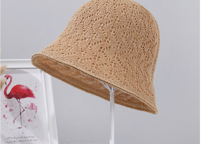 Fashion Beige Ice Hemp Silk Double-sided Hollow Texture Bucket Hat,Sun Hats