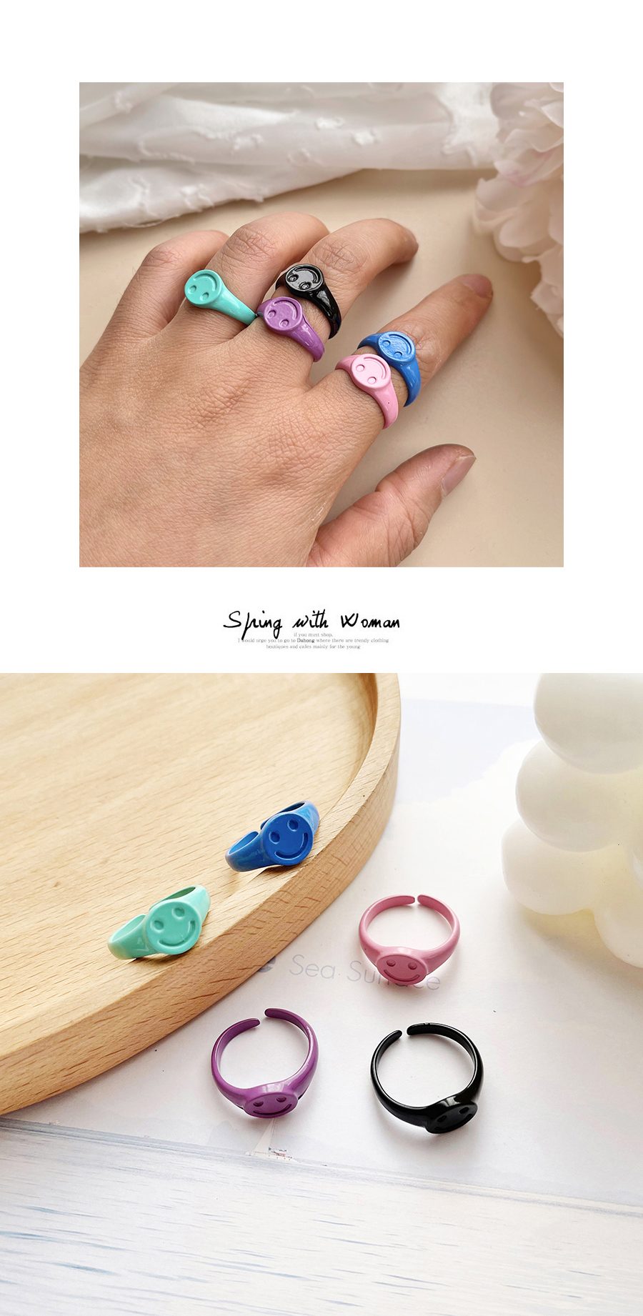 Fashion Royal Blue Alloy Smiley Ring,Rings