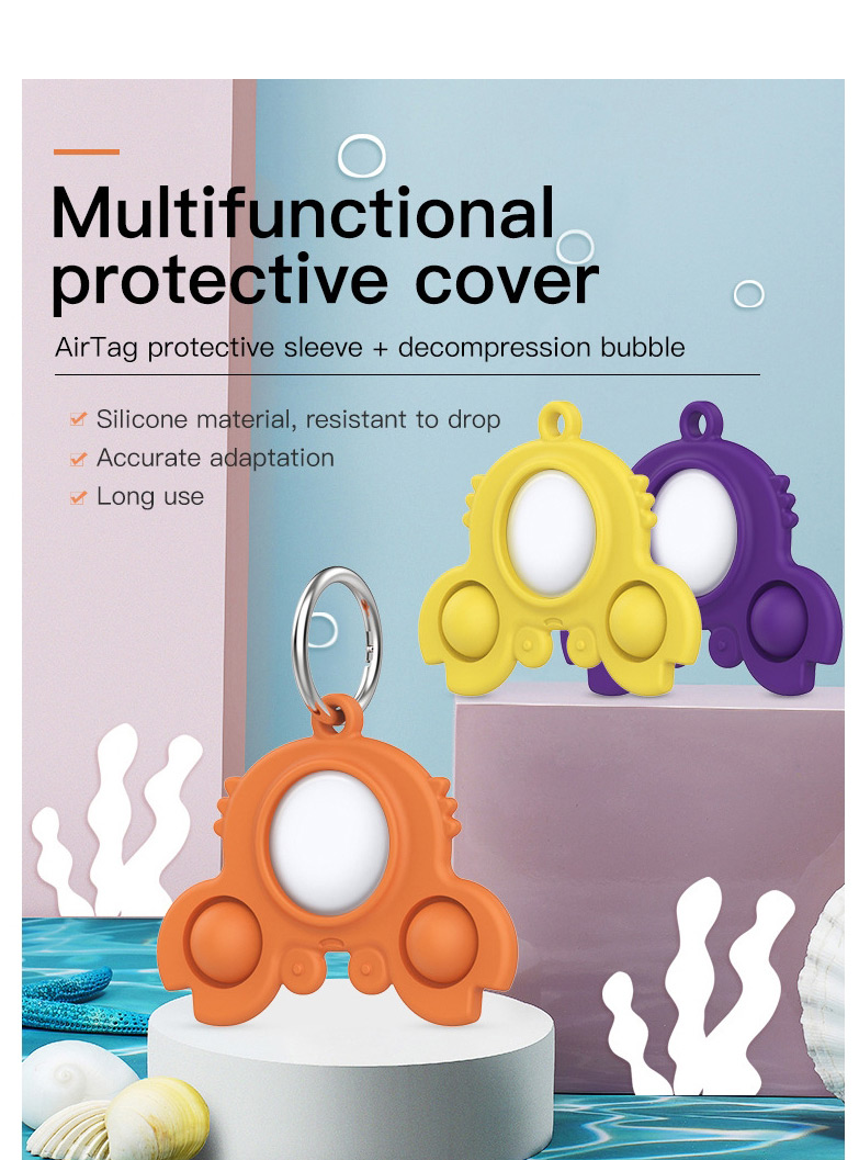 Fashion Crab Protective Sleeve Purple Suitable For Apple Silicone Locator Keychain,Household goods